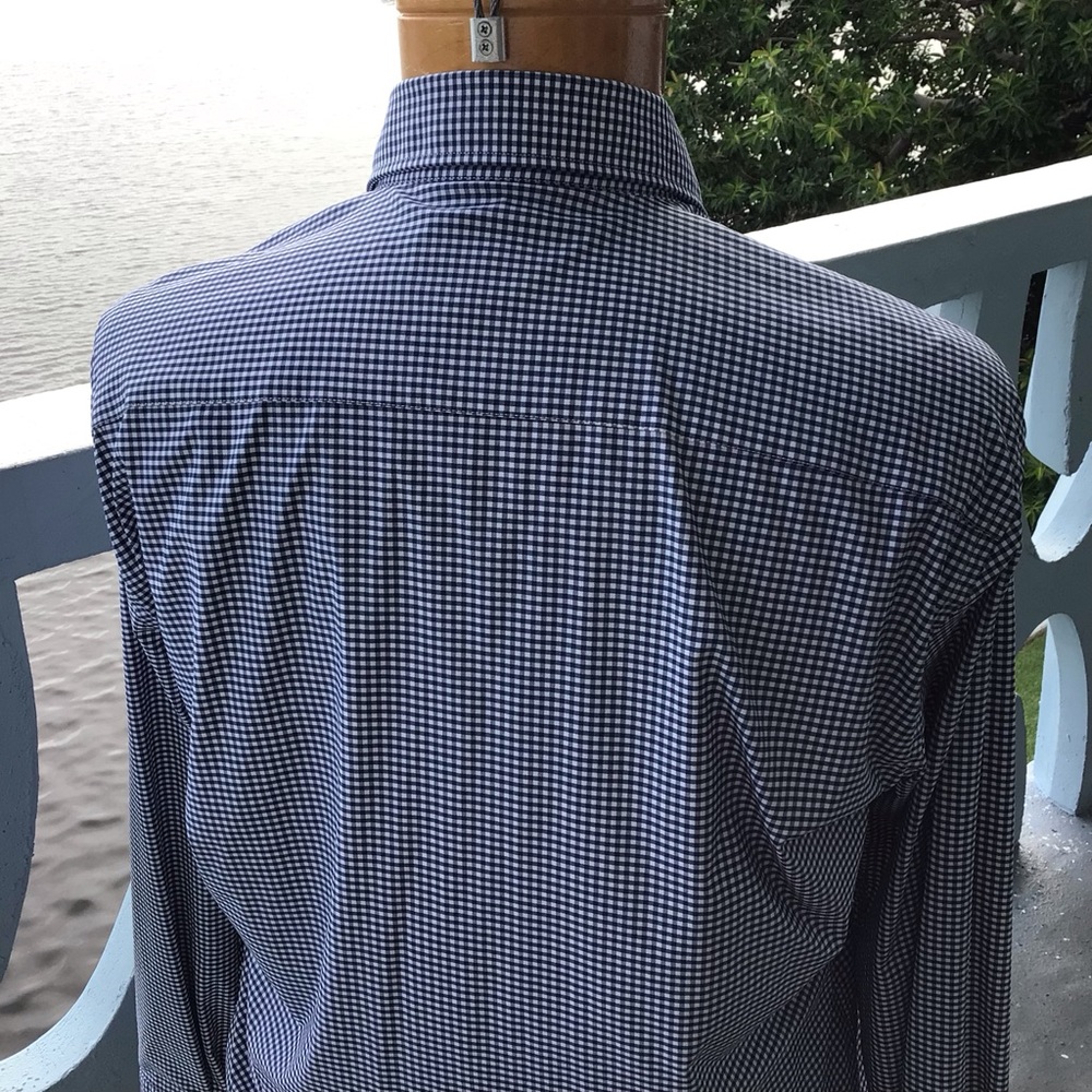 Peter Millar Long Sleeved Button Down Shirt Black White Checkered Spandex Blend - Picture 7 of 10